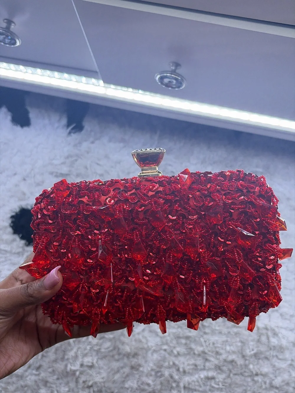 Red Crystal Embellished Women's Clutch